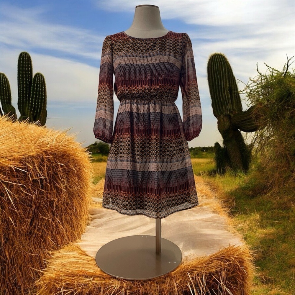 Speechless Geometric Stripe Chiffon Fit‎ & Flare Dress Orange Brown 3 JA69431C2C